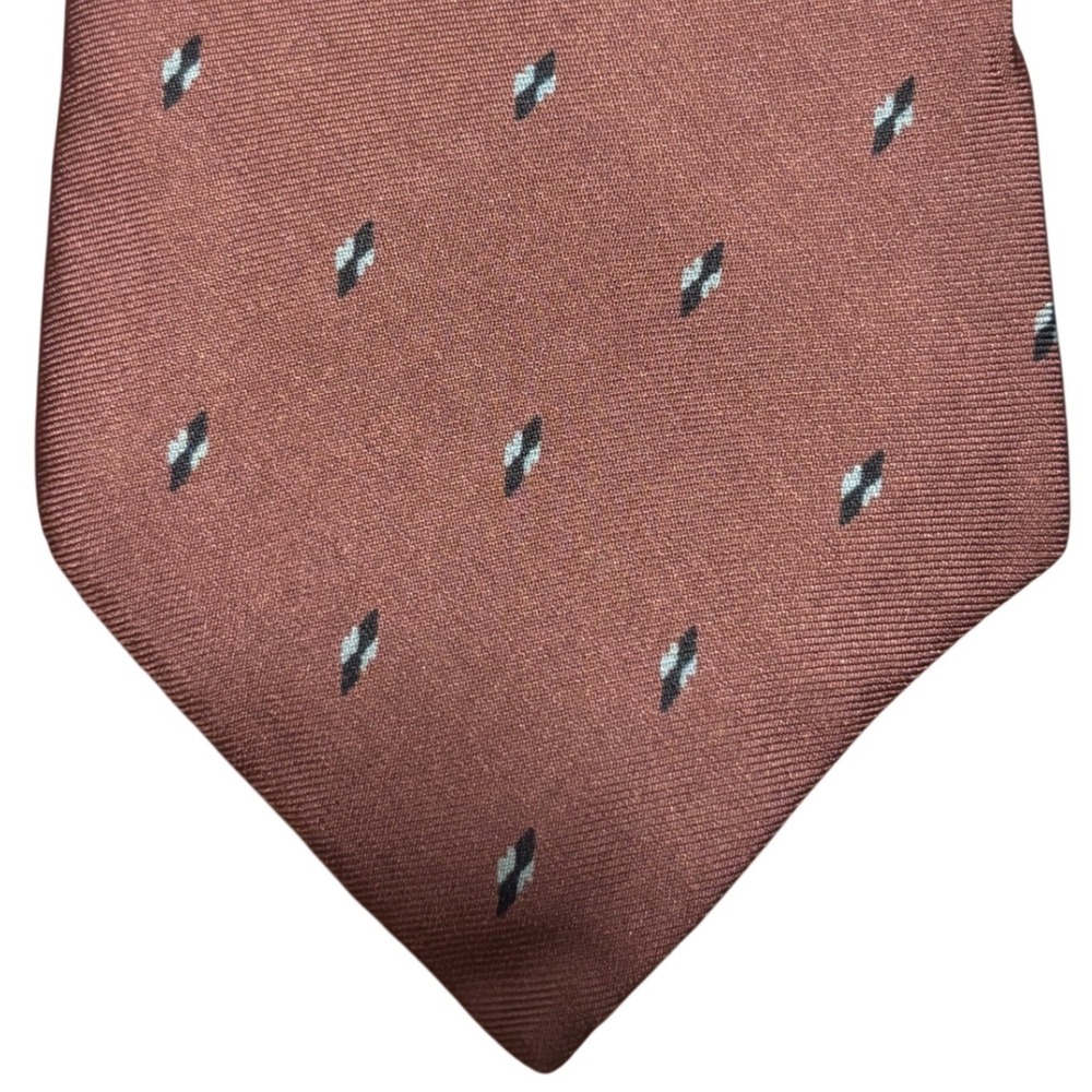 Don Loper Beverly Hills Mens Silk Tie‎ Brown Burgundy Geometric Diamond 54x3